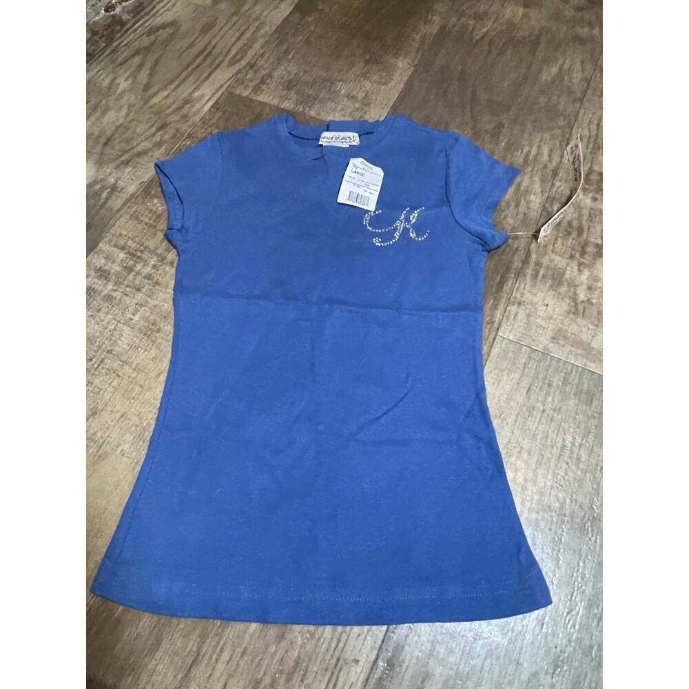 Peace On Earth Top Womens Juniors Large Blue Short Sleeve